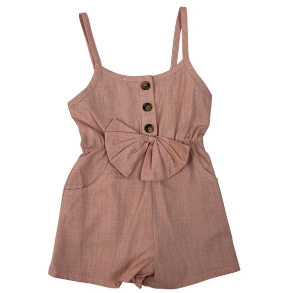 Girls Sleeveless Button-Front Romper With Bow Detail Size 3T - Picture 1 of 4